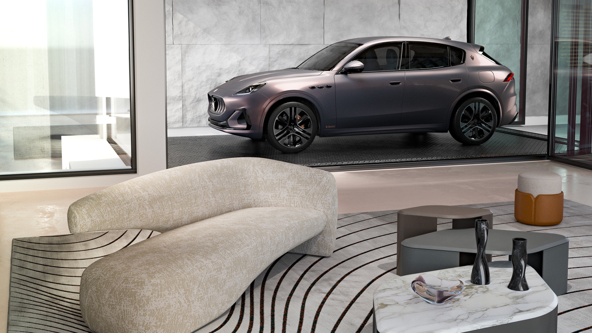 Maserati et Giorgetti avec collection intérieure et Fuoriserie Grecale pendant la Milan Design Week